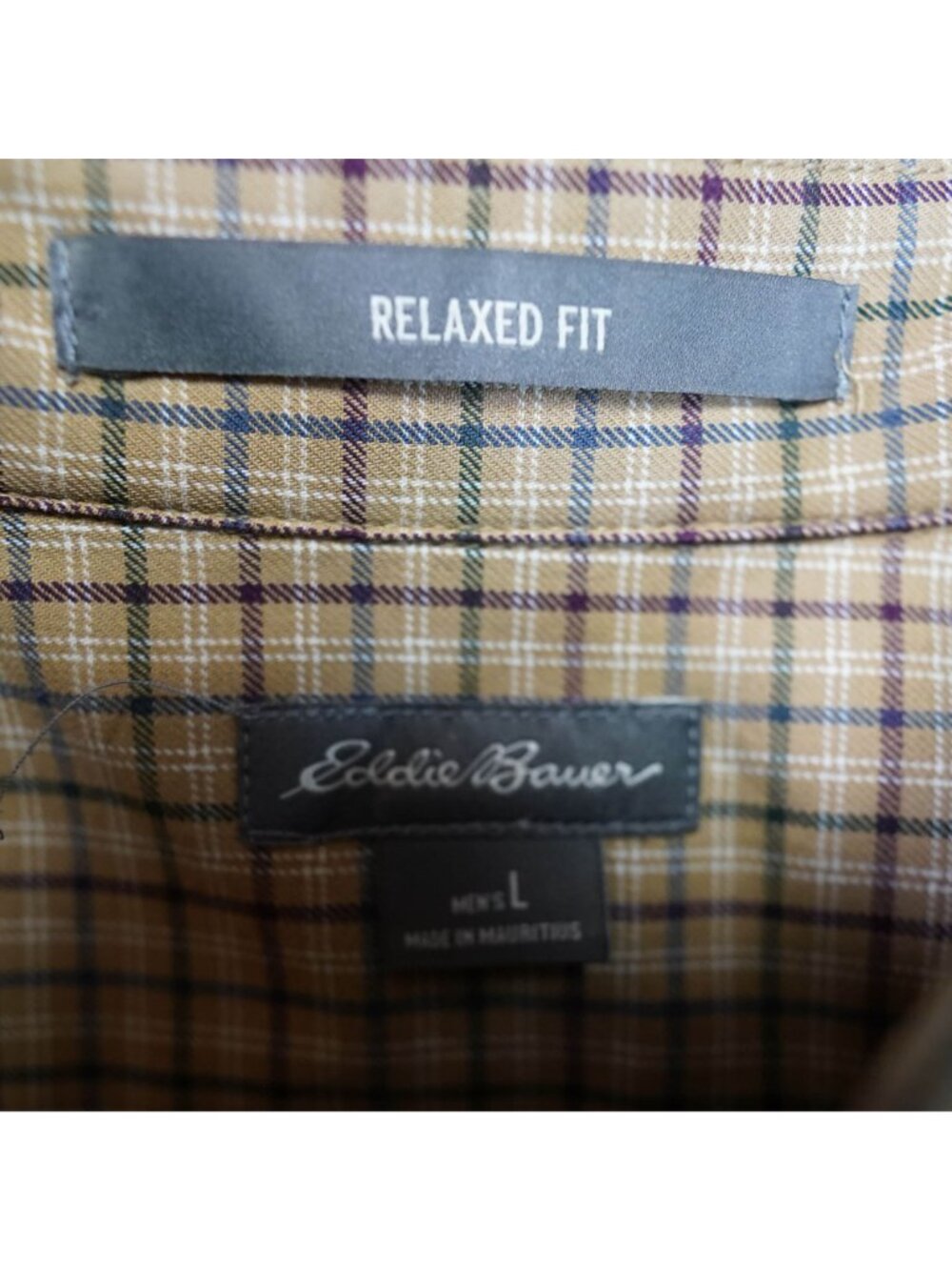 Eddie Bauer Button Up Shirt Mens Large Tan Plaid Relaxed Fit Long Sleeve Cotton - Picture 4 of 9